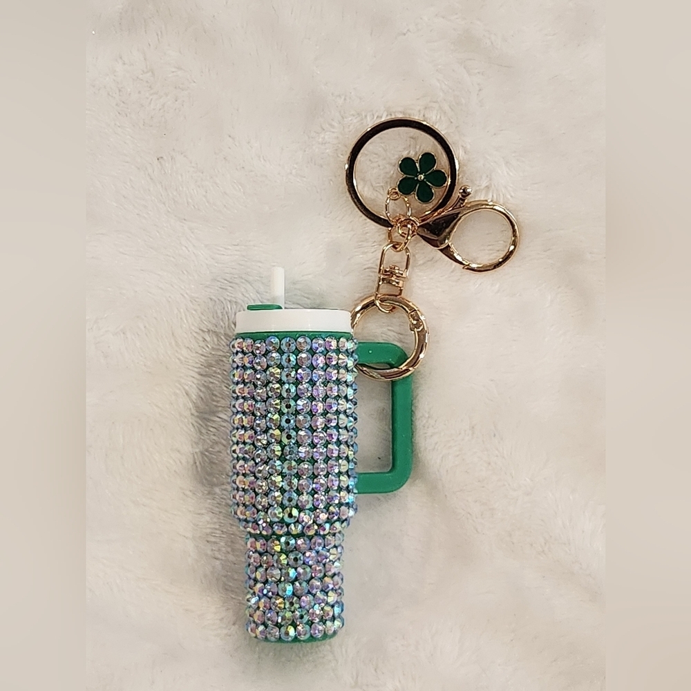Green Rhinestone Tumbler Keychain Bag Charm